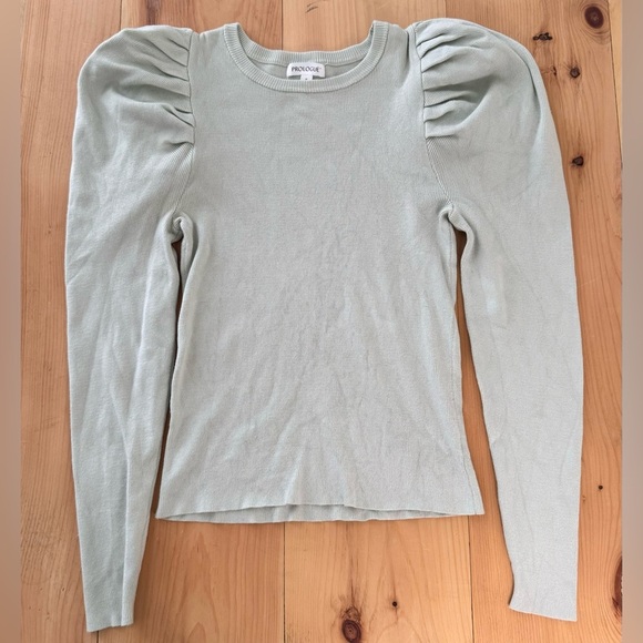Prologue Puff Long Sleeve Crew Neck Mint Green Pullover Tight Knit Shirt Small - Picture 2 of 6